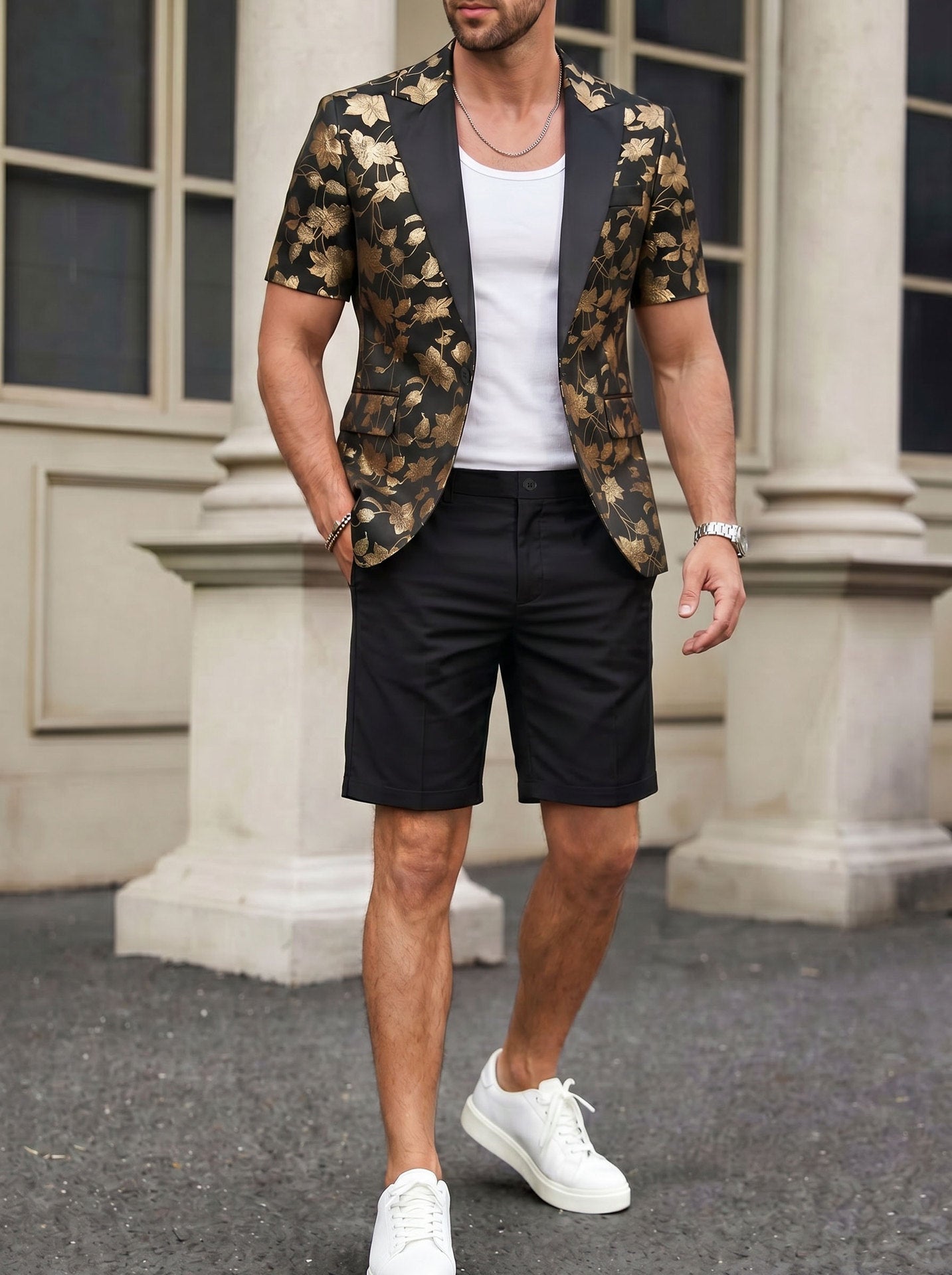 Mens Fashion Gold-embossed Pattern Suit Set