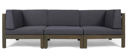 Outdoor Sectional Sofa Set Acacia Wood 3 Piece Dark Gray