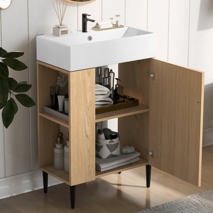 Modern Wood Bathroom Vanity with Ceramic Sink, Left Side Storage, 21.6' W x 1...