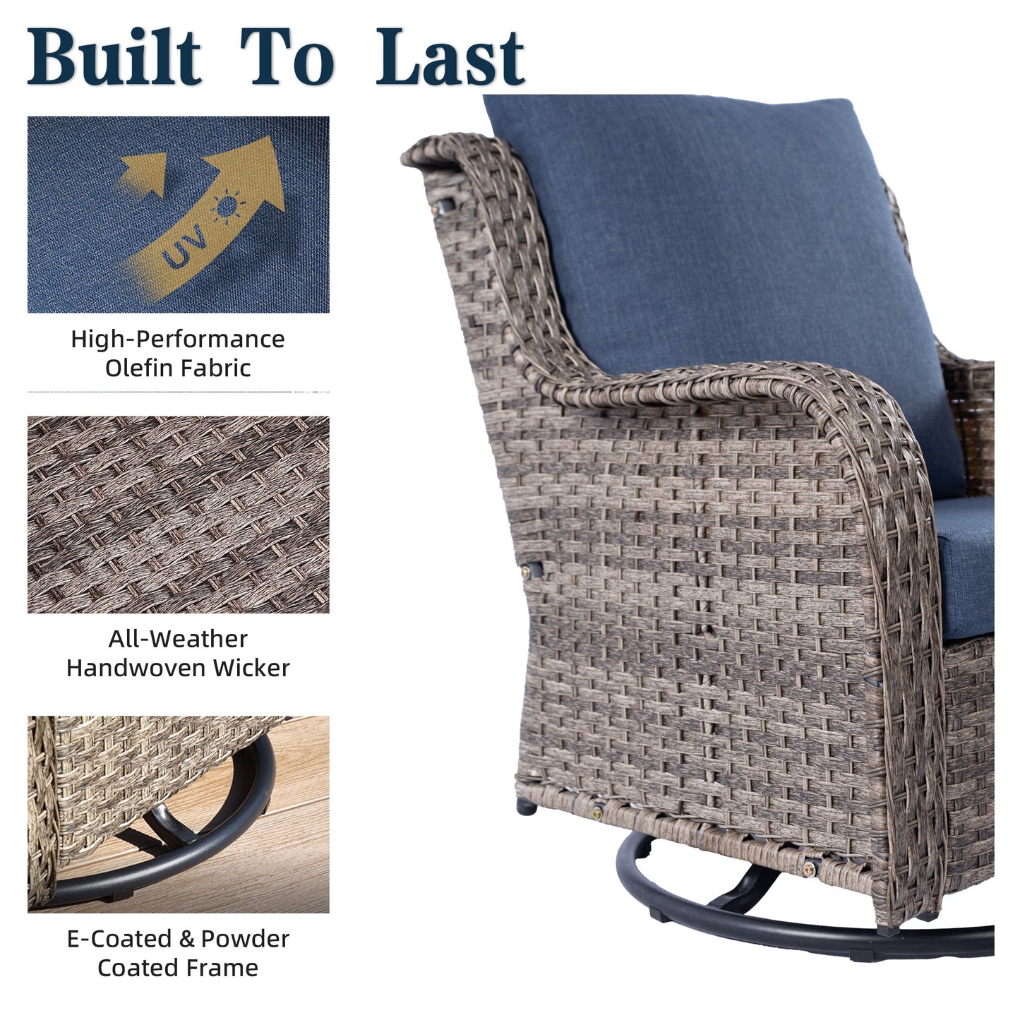 Outdoor Patio Swivel Chairs Set of 2 PE Rattan Gray