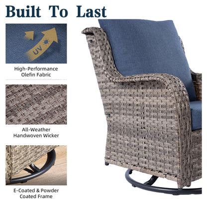 Outdoor Patio Swivel Chairs Set of 2 PE Rattan Gray