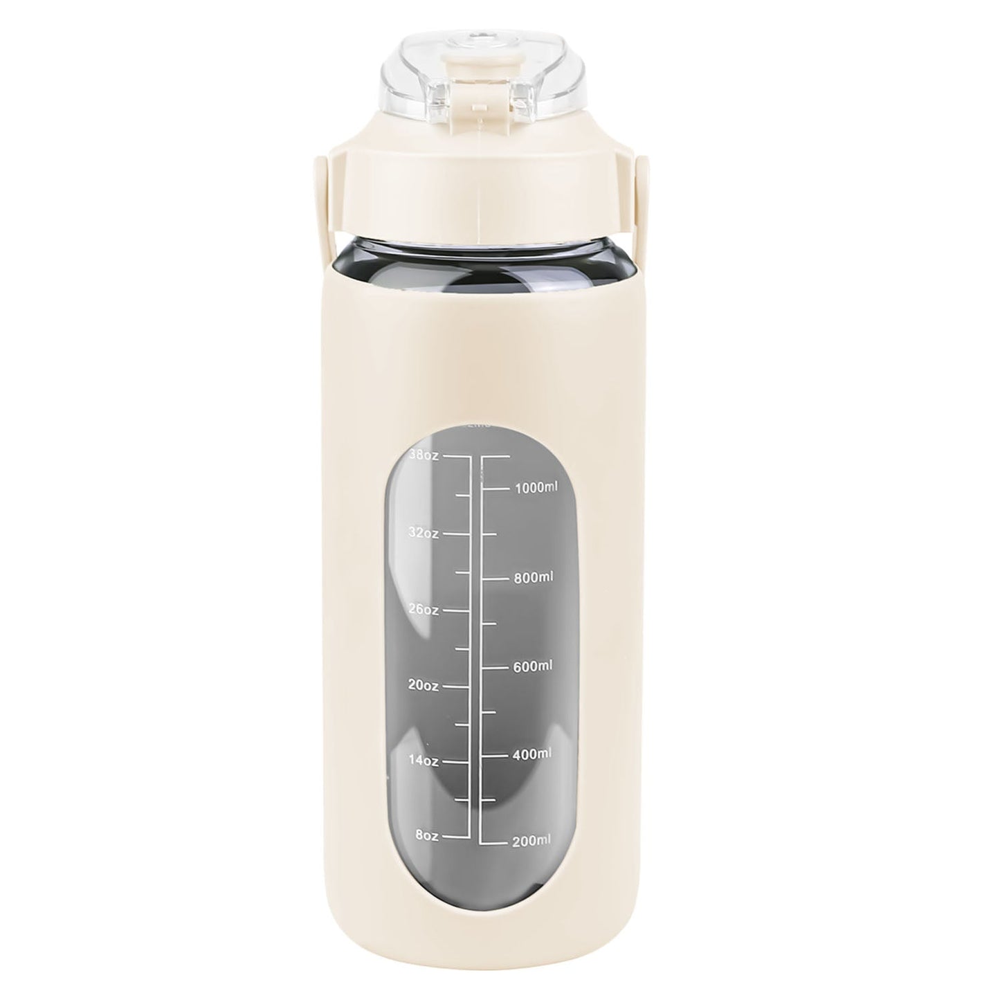 34Oz Glass Water Bottle Sports Water Bottle Motivational Water Bottle Water Intake Tracker Bottle with Straw Time Marker Silicone Sleeve Handle for Gy