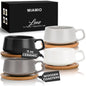 MIAMIO – 11 Oz. Set of 4 Ceramic Tea Cup and Saucer Bamboo/Tea Mug - Wide Cappuccino Cup Coffee Cups Ceramic Mug for Cappuccino Latte Espresso & Americano - Luxe Collection (Classic Pastel)