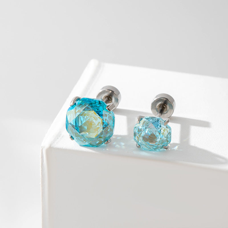 High-end, Brilliantly Reflective Octagonal Millennium Rose-cut Cubic Zirconia Stud Earrings