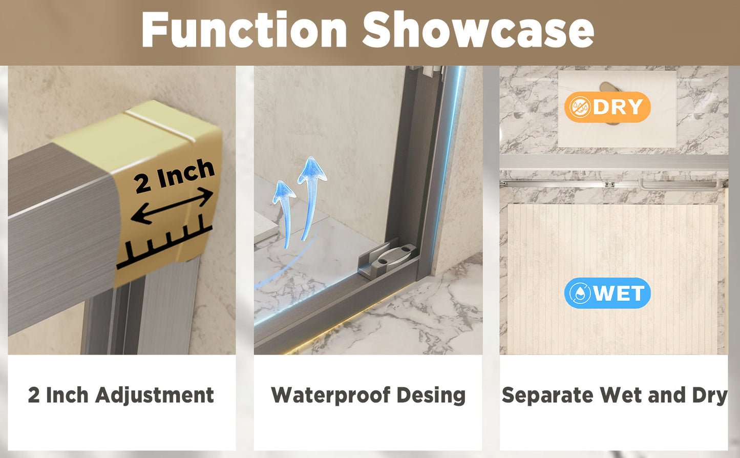 56-60in x 72in Aluminum Frame Double Sliding Shower Door, Brushed Nickel, 6mm
