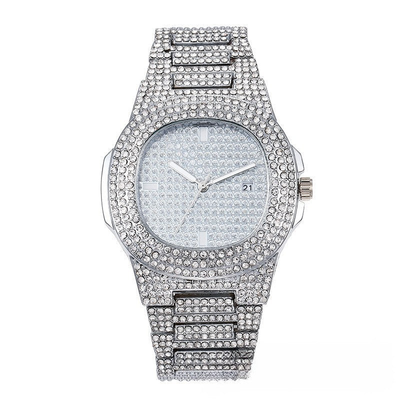 Men's Steel Strap Hip-hop Roman Quartz Watch
