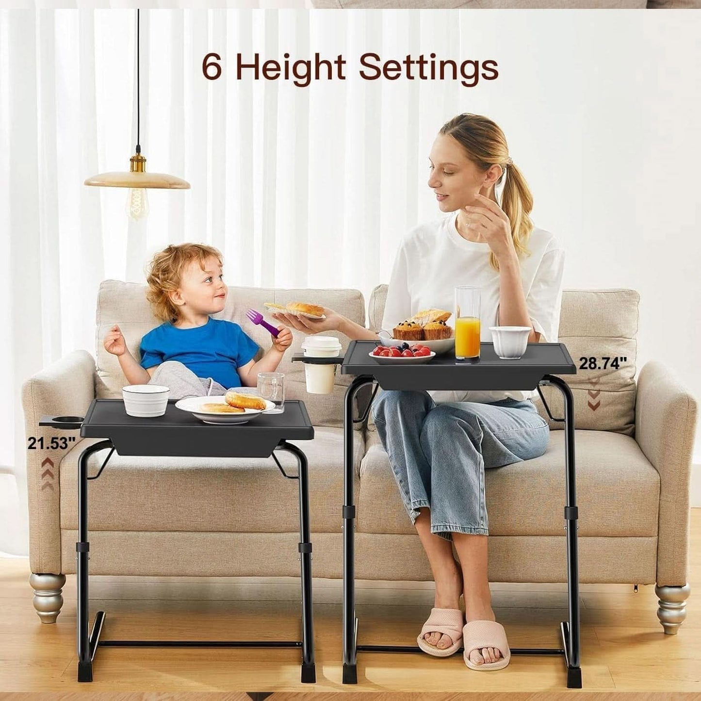 Adjustable TV Tray Table With 6 Height Settings And 3 Tilt Angles Black