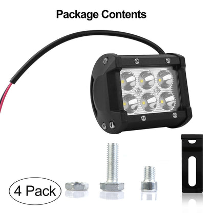 4 PCS 4Ó 18W Dual Row LED Waterproof Spot Light Pod Cube Light