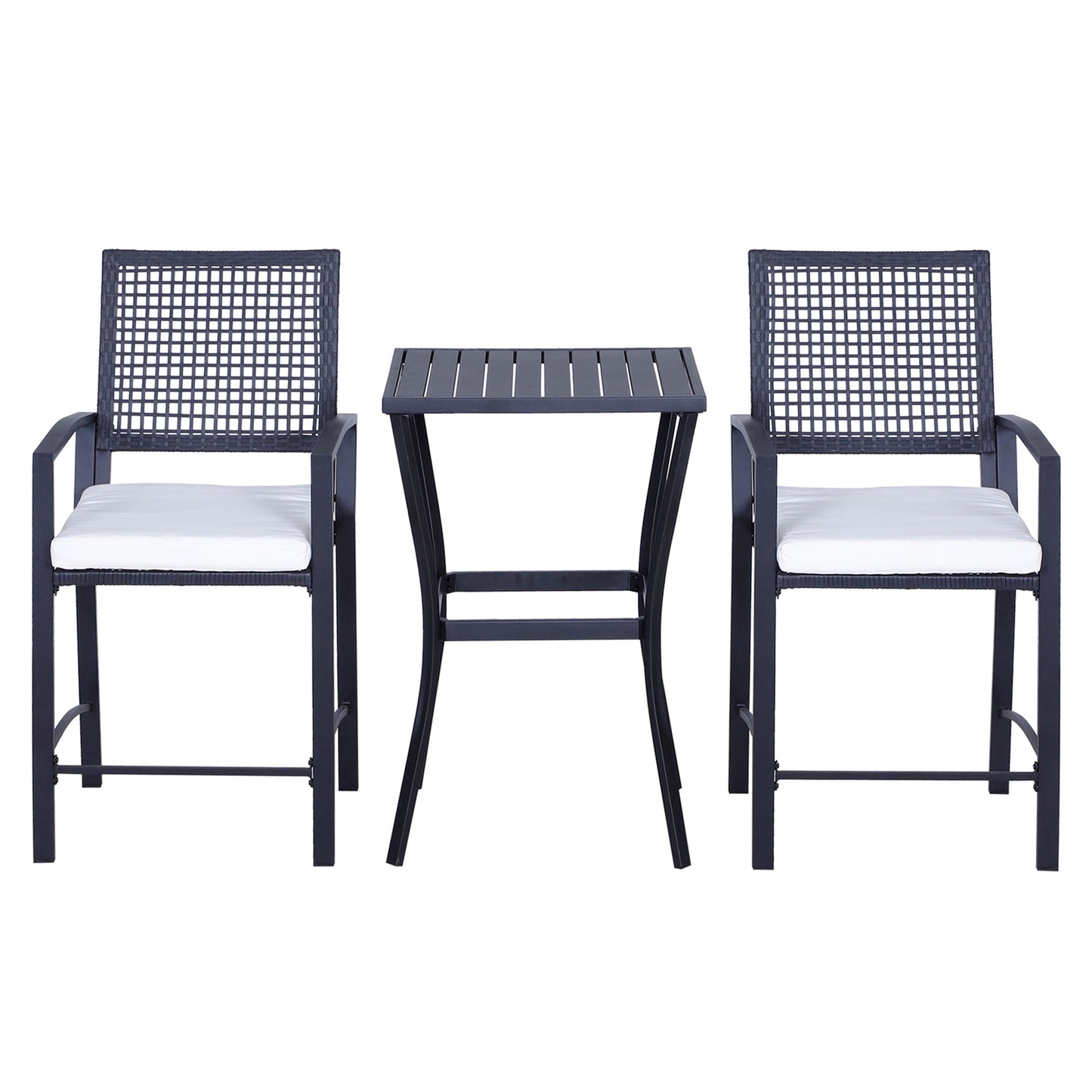 Outdoor Bar Set PE Rattan Black 3 Piece High Table 2 Bar Chairs Footrest