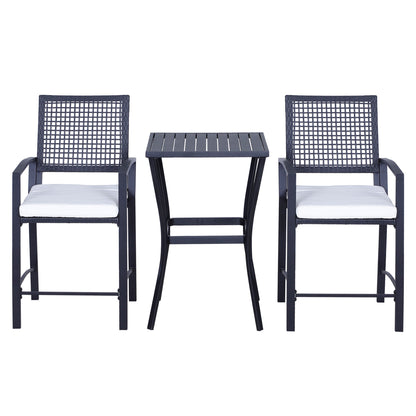 Outdoor Bar Set PE Rattan Black 3 Piece High Table 2 Bar Chairs Footrest