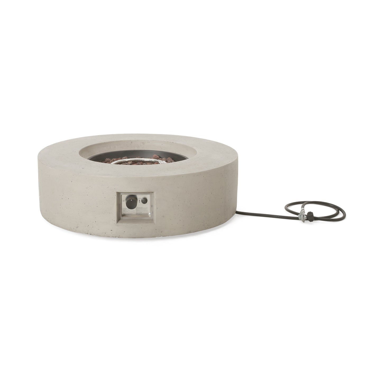 Modern Outdoor 50000 BTU Round MgO Concrete Propane Fire Pit, Light Grey