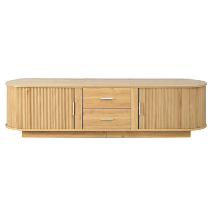 TV Stand American Style Acacia MDF Sliding Door Rounded Corners Fits 75 In TV