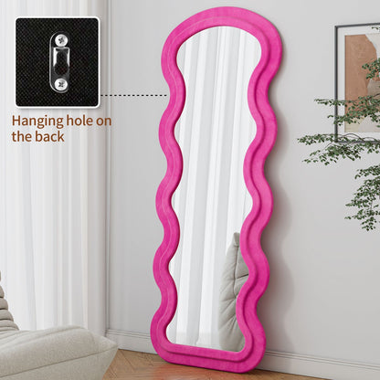 Floor Mirror Full Length Wave Flannel Frame Rose 63x24 In Lean or Hang