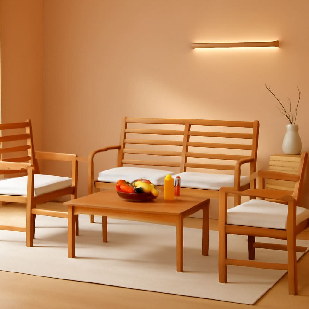 Acacia Wood Outdoor Conversation Set With Cushions White