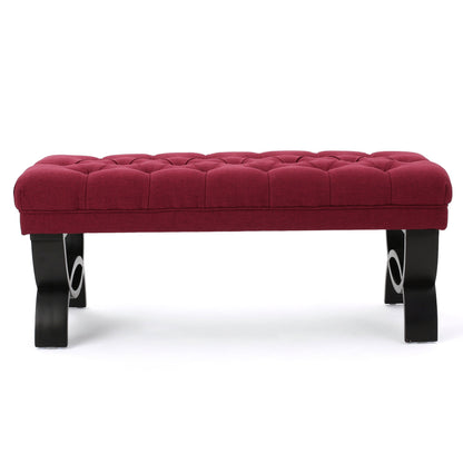 Ottoman Bench Button Tufting Half-Circle Legs, Red Fabric, 41x17x16.75