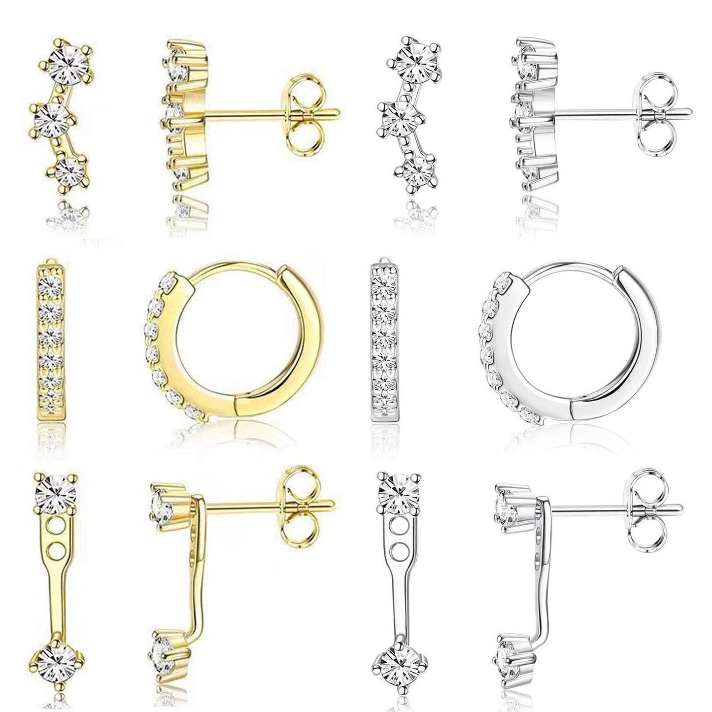 Womens Brass Earrings Set With Silver Needles And Real Gold Plating