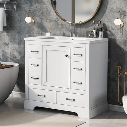36' Bathroom Vanity with Sink Combo, Six Drawers, Multi-Functional Drawer Div...