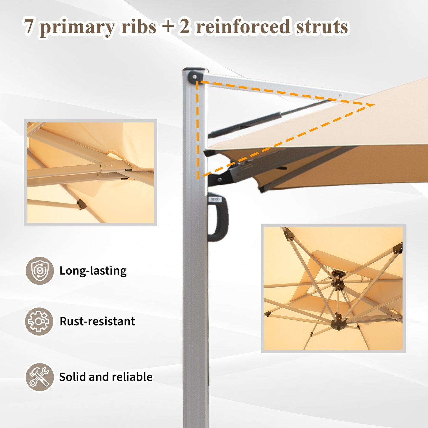 9 Ft Cantilever Patio Umbrella Tilt Aluminum Beige 360 Rotation