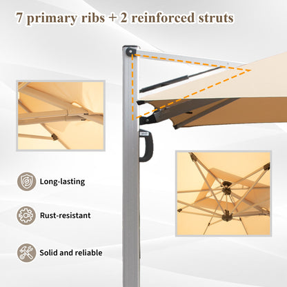 9 Ft Cantilever Patio Umbrella Tilt Aluminum Beige 360 Rotation