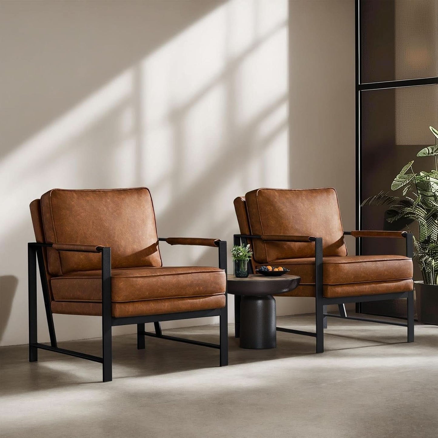 Luxurious PU Leather Armchair Set Ultrasoft Chestnut