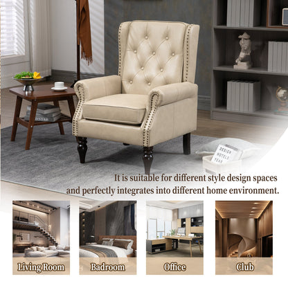 Accent Lounge Chair PU Leather Camel Rubber Wood Legs Sinuous Springs 250 LB