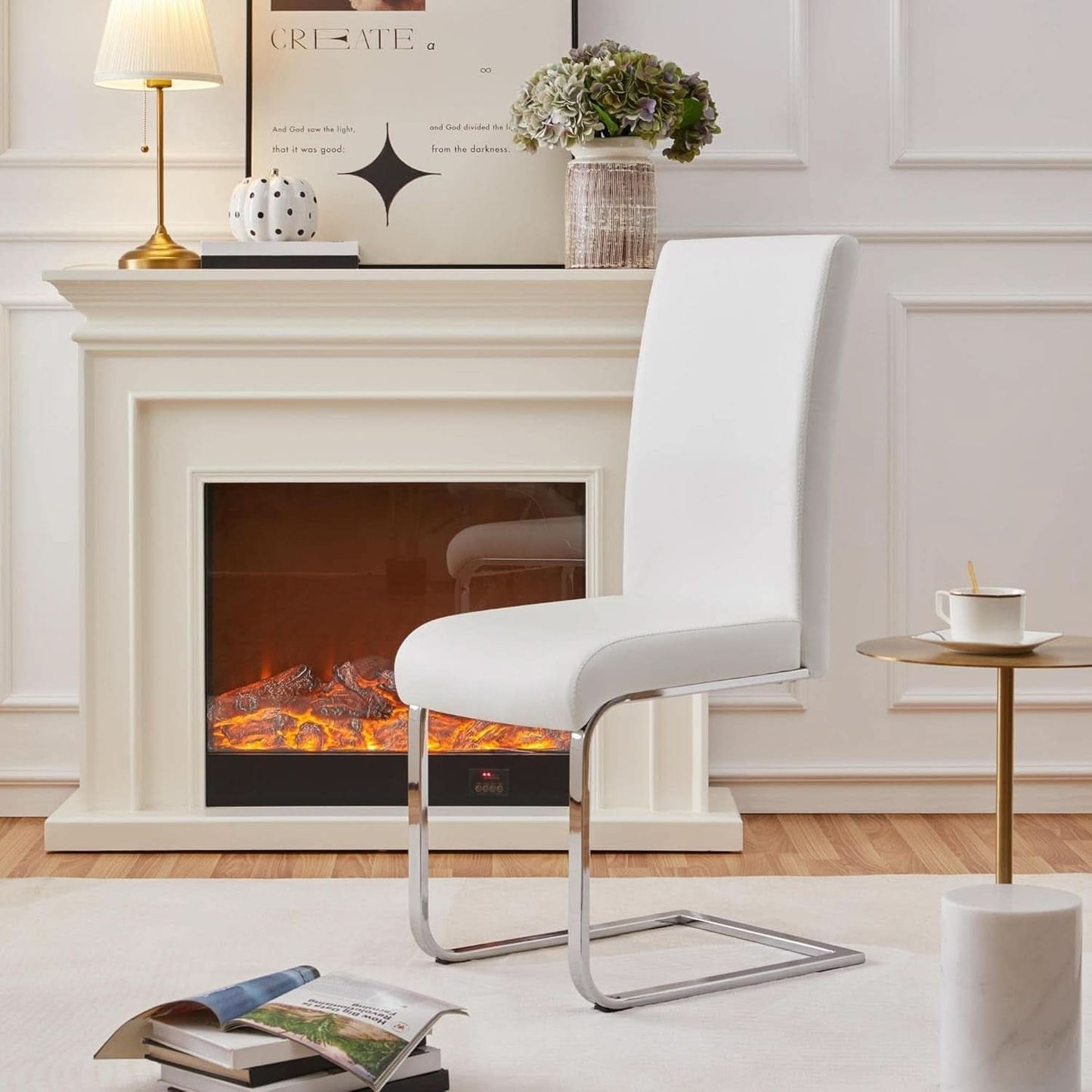 Set Of 2 High Back Faux Leather Dining Chairs White