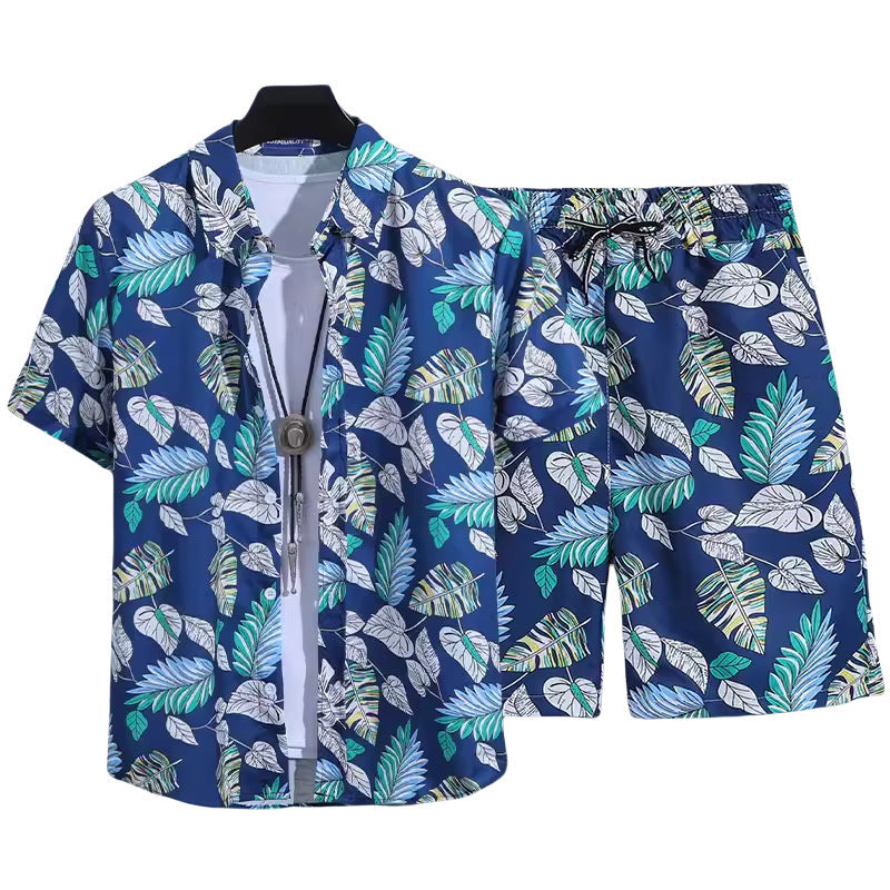 Floral Shirt Set Short Sleeves Retro All-over Floral Print Trendy