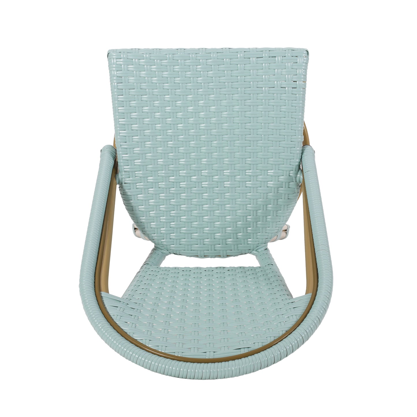 29.5 Inch Outdoor PE Rattan Aluminum French Barstools, Set of 2, Light Teal