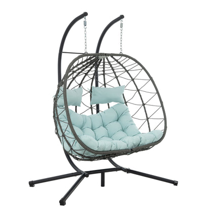 Outdoor Hanging Egg Chair Wicker PE Blue 2-Person 60x36
