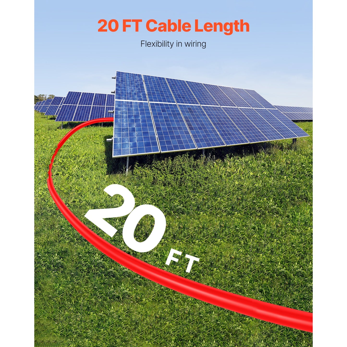 20FT Solar Panel Extension Wire 10AWG Male Female Connectors