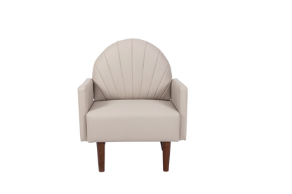 Accent Chair Shell-Shape PU Leather Khaki Solid Wood Legs Easy Assembly