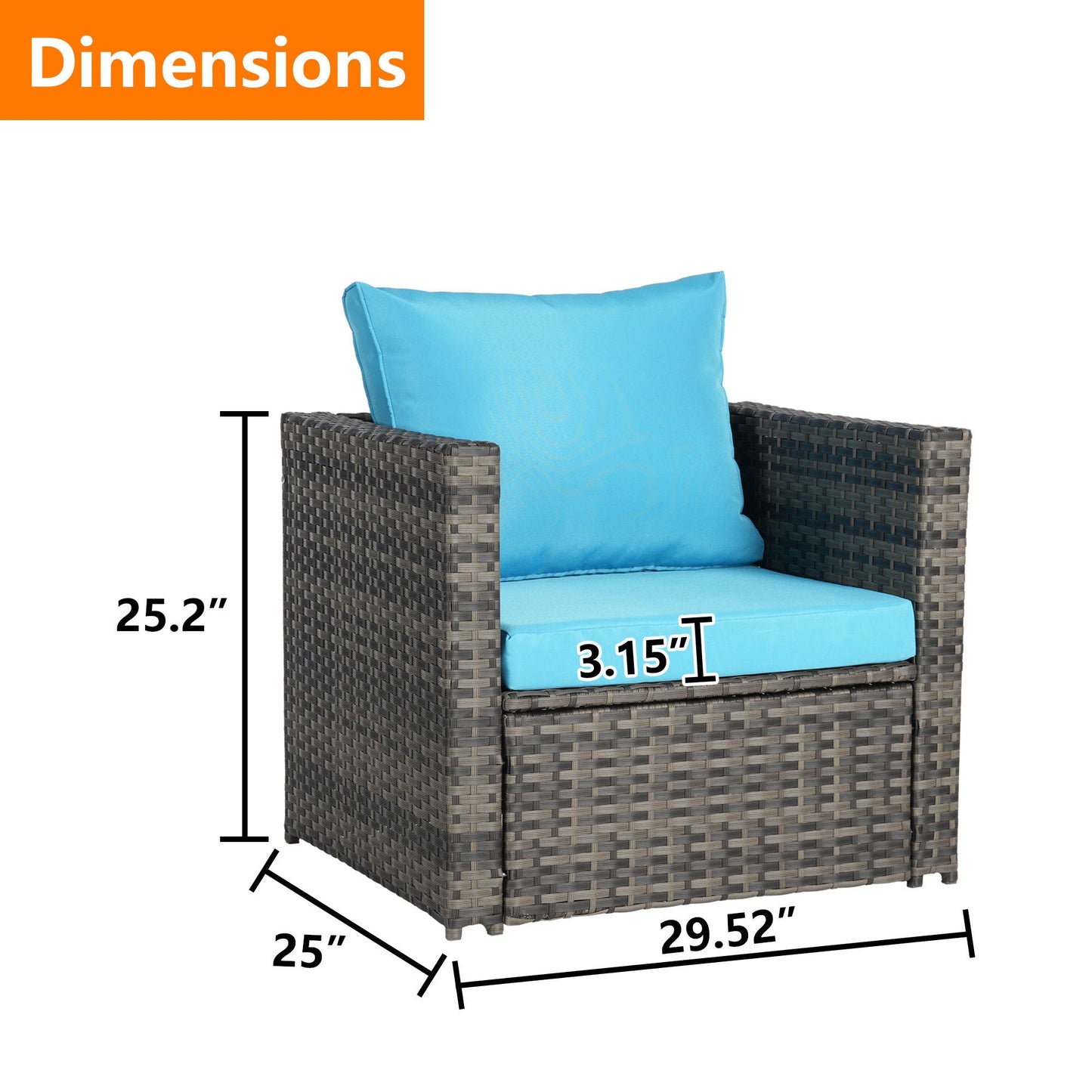 Outdoor Patio Rattan Wicker Set 2 Seat Light Blue