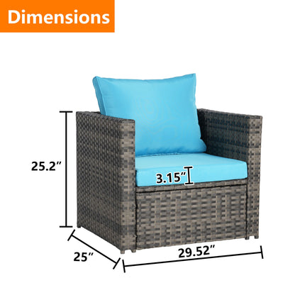 Outdoor Patio Rattan Wicker Set 2 Seat Light Blue