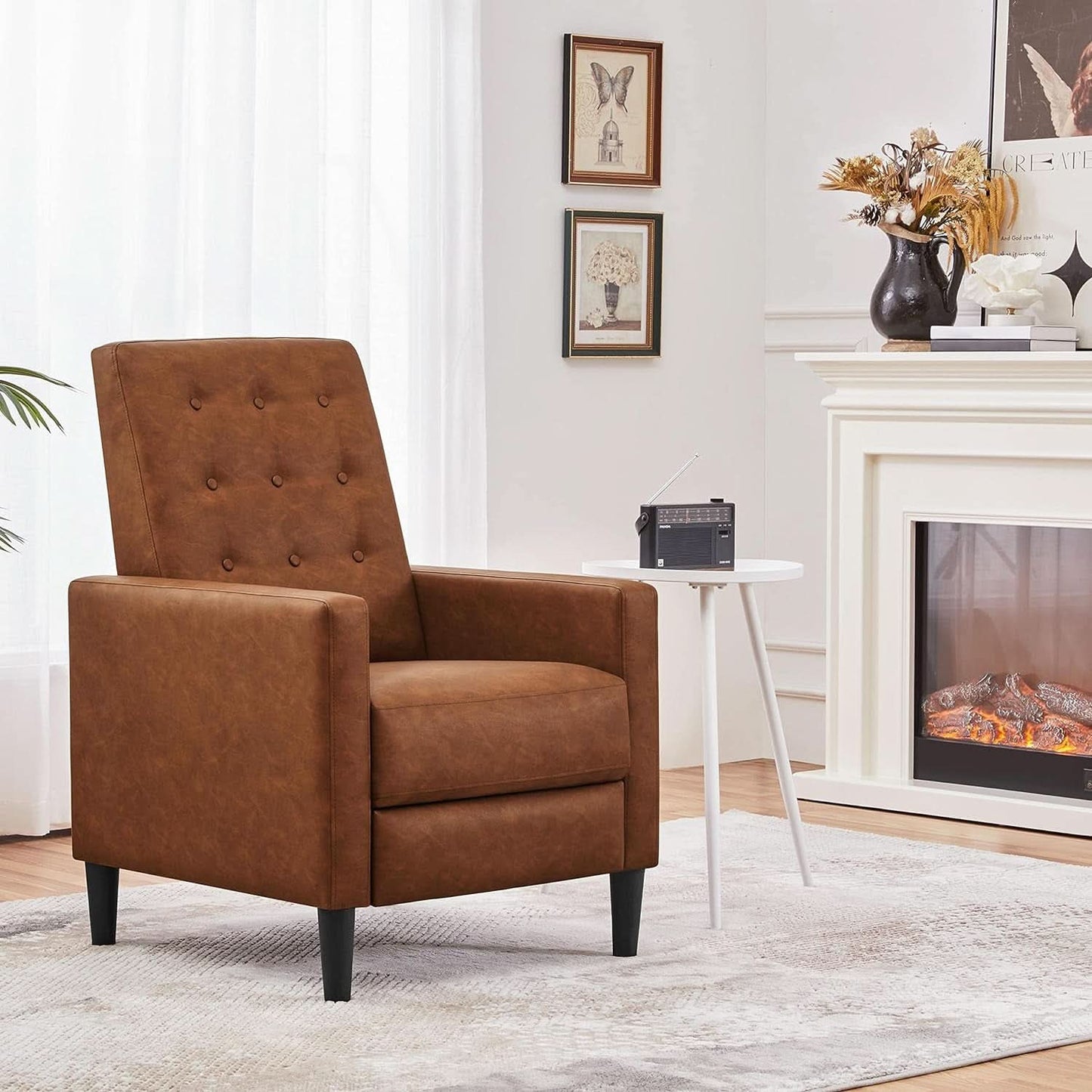 Brown Faux Leather Recliner Sofa Adjustable Back Footrest