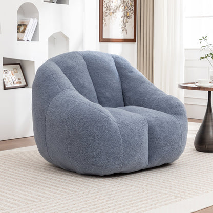 Bean Bag Chair Plush Faux Fur Light Blue Memory Foam Ergonomic Armrests 37.4 In