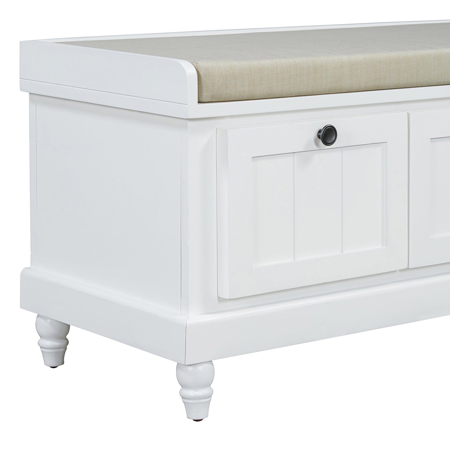 Entry Bench Fluted MDF White Cushioned Seat 3 Drawers 44x16x19
