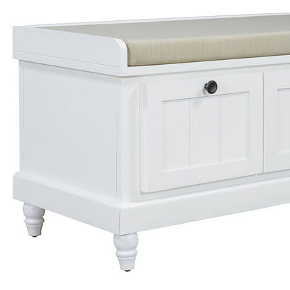 Entry Bench Fluted MDF White Cushioned Seat 3 Drawers 44x16x19