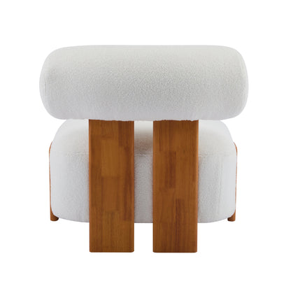 Boucle Lounge Chair Natural Beige Rolled Backrest 27.25"x30"x27.5