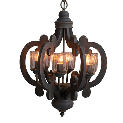 Chandelier Farmhouse 6-Light Wood Pendant Adjustable Chain Dining Room