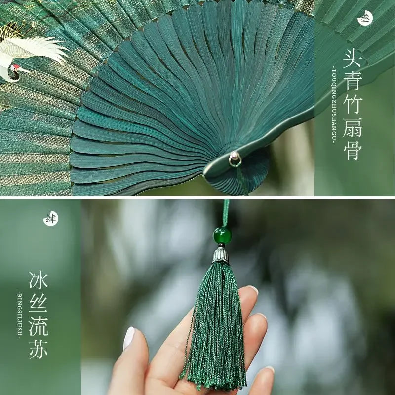 Xianhe Printing and Dyeing Folding Fan Ancient Style Hairpin Hanfu Fan Headwear New Chinese Accessories Women's Travel Matching
