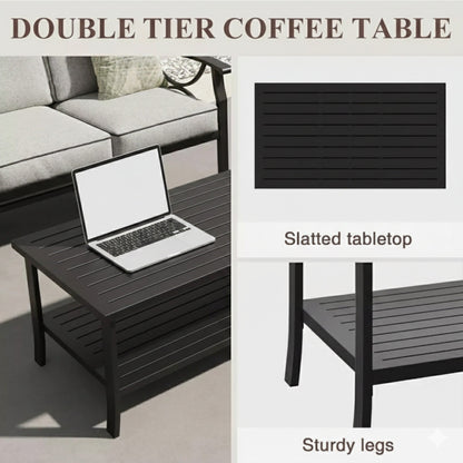 Outdoor Patio Set Metal Black Gray Cushion 4 Piece Seats 5