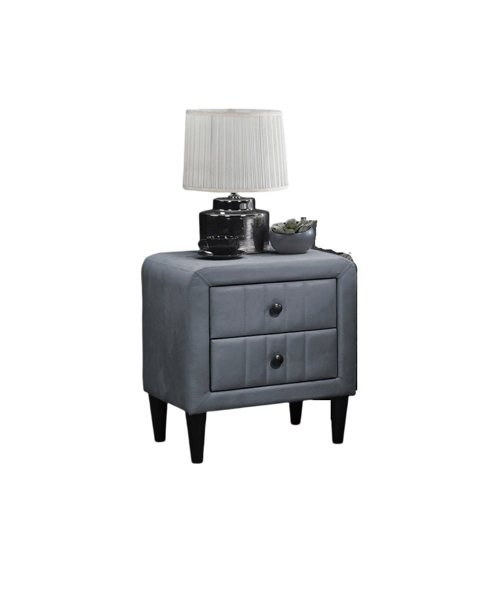 Grey Velvet Nightstand with 2 Drawers, Sleek Design, Tempered Legs, Bedroom