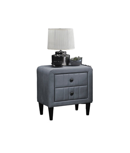 Grey Velvet Nightstand with 2 Drawers, Sleek Design, Tempered Legs, Bedroom