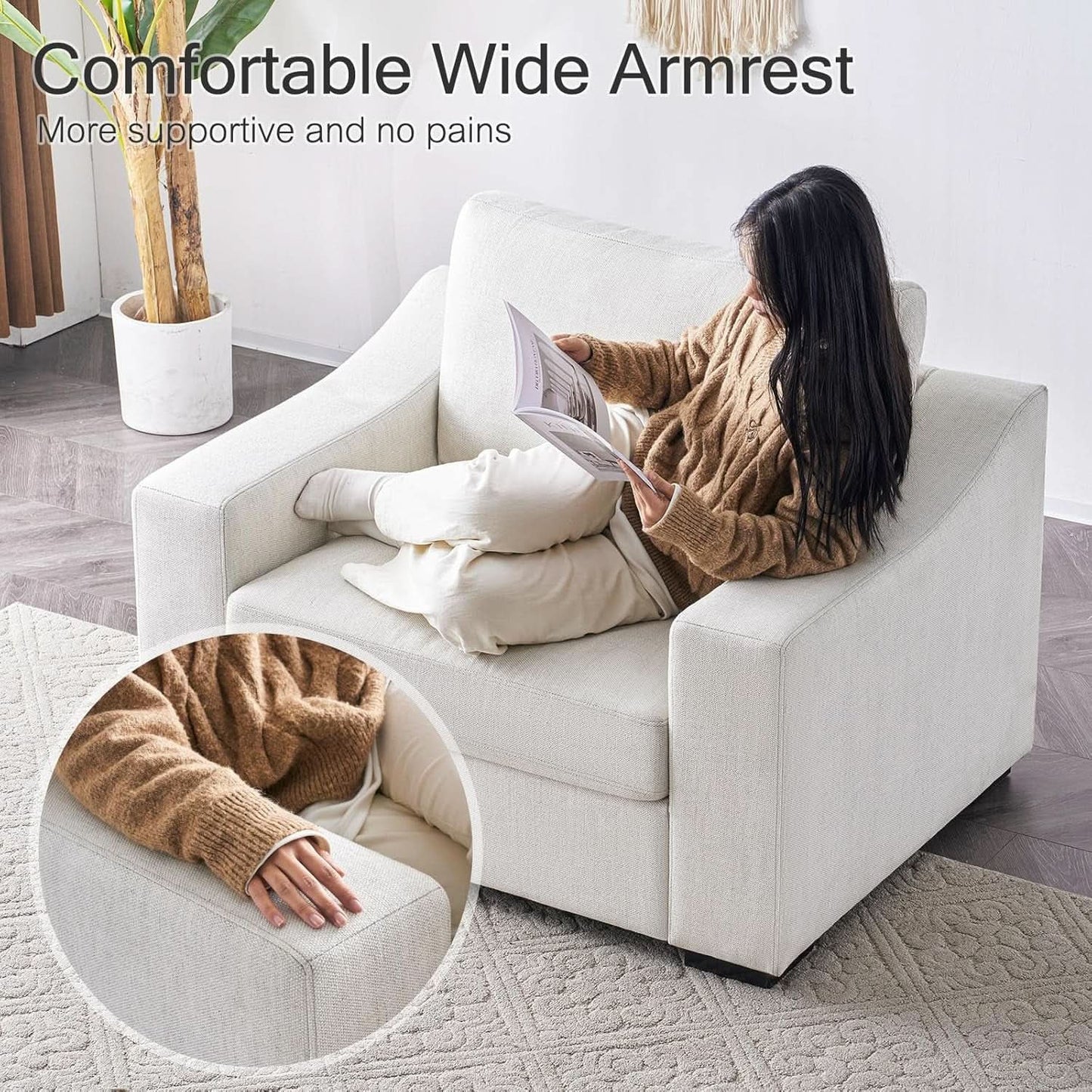 47 Inch Wide Ivory Upholstered Contemporary Armchair