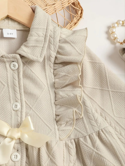 Children's Ruffled Bow Collared Neck Dress