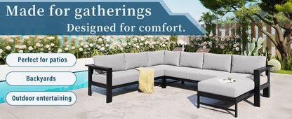 Outdoor Sectional Set Iron Gray U-Shape Seats 5 to 6 5.9 In Cushion