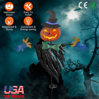 Solar Scarecrow Halloween Decoration Light Waterproof Garden Yard Stake Decor