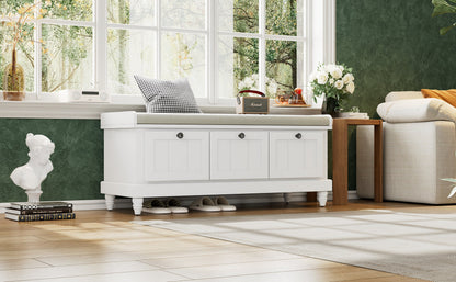 Entry Bench Fluted MDF White Cushioned Seat 3 Drawers 44x16x19