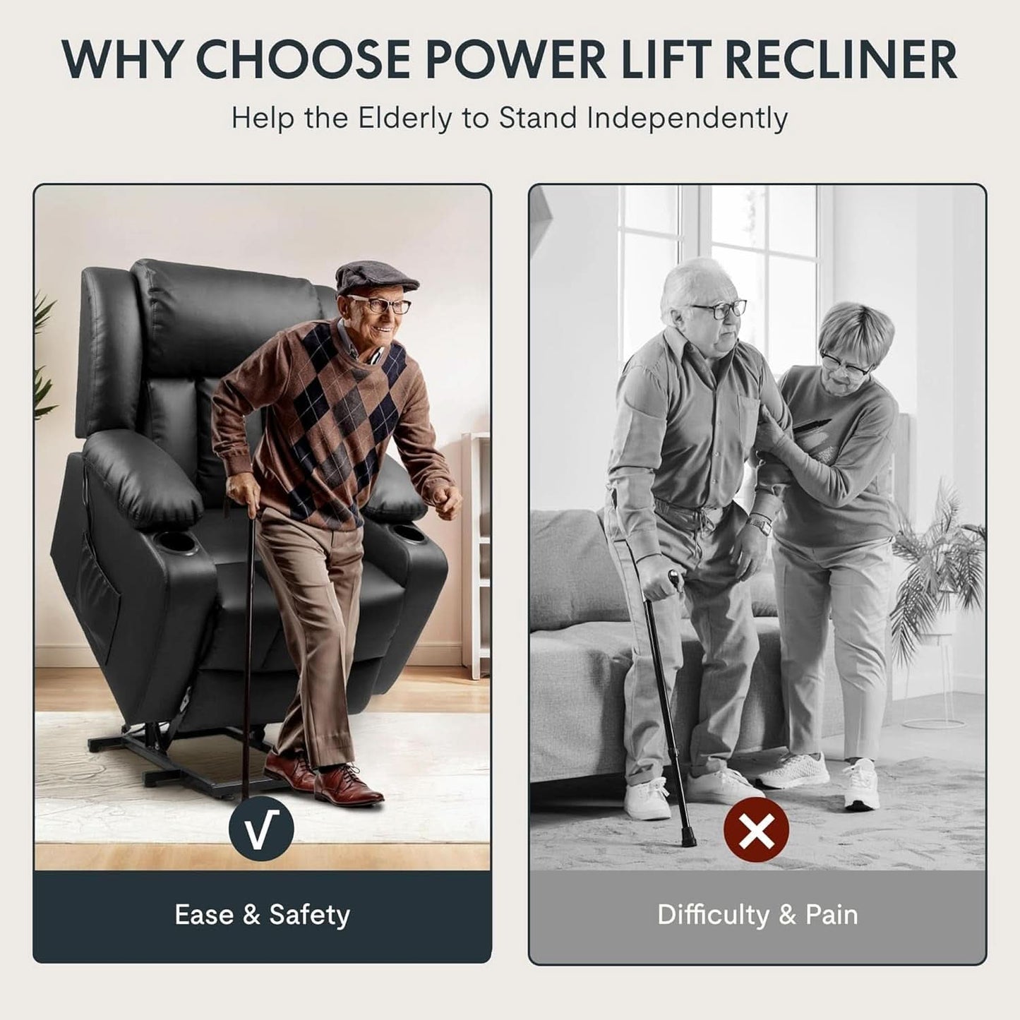 XL31 Power Lift Recliner For Elderly Black Massage