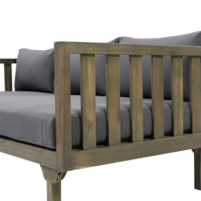 Outdoor Daybed Set Acacia Wood Gray 3 Seater Chaise